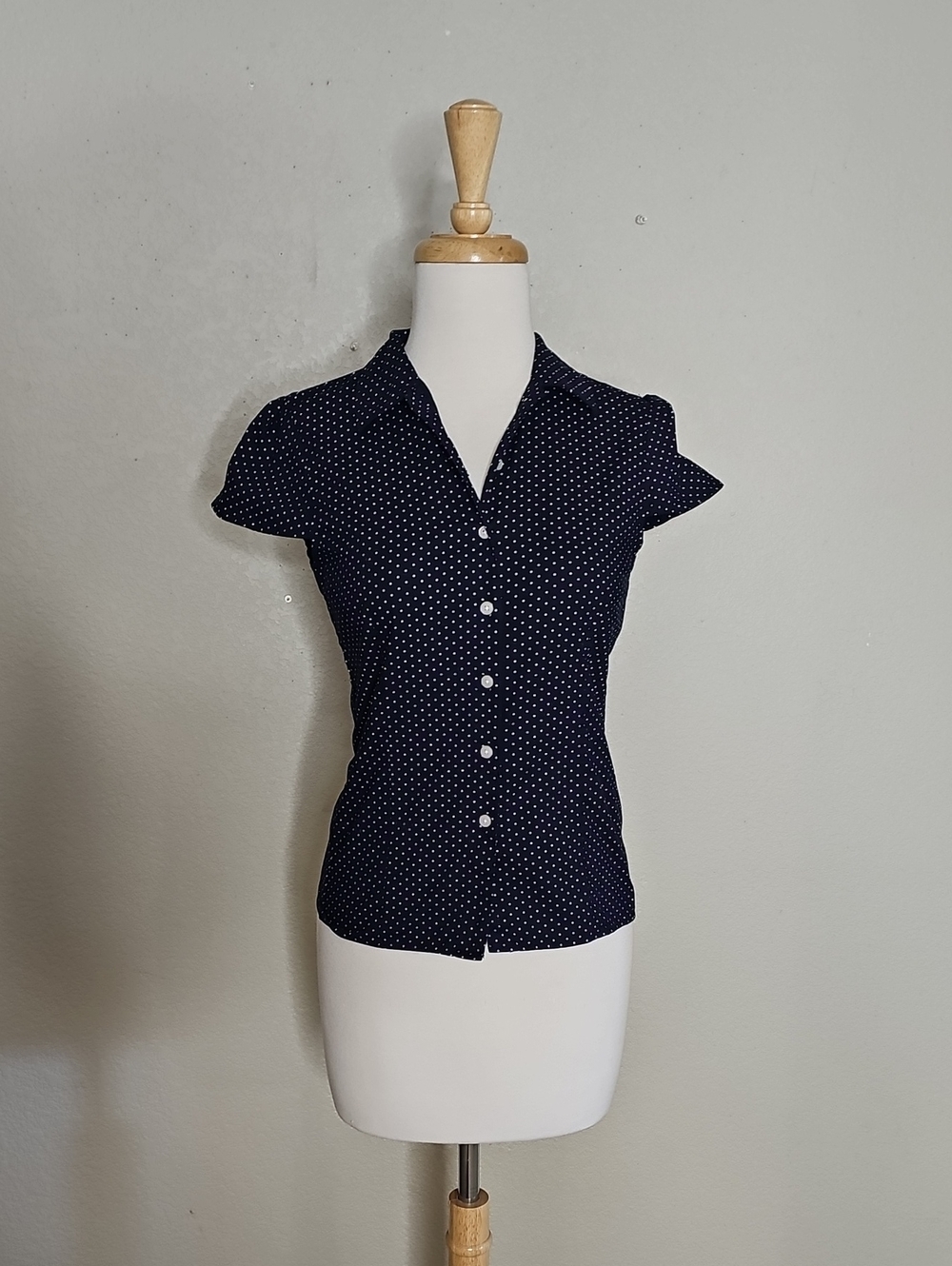 Brandy Melville Navy Polka Dot Button-Front Blouse